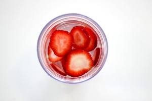 water and strawberries